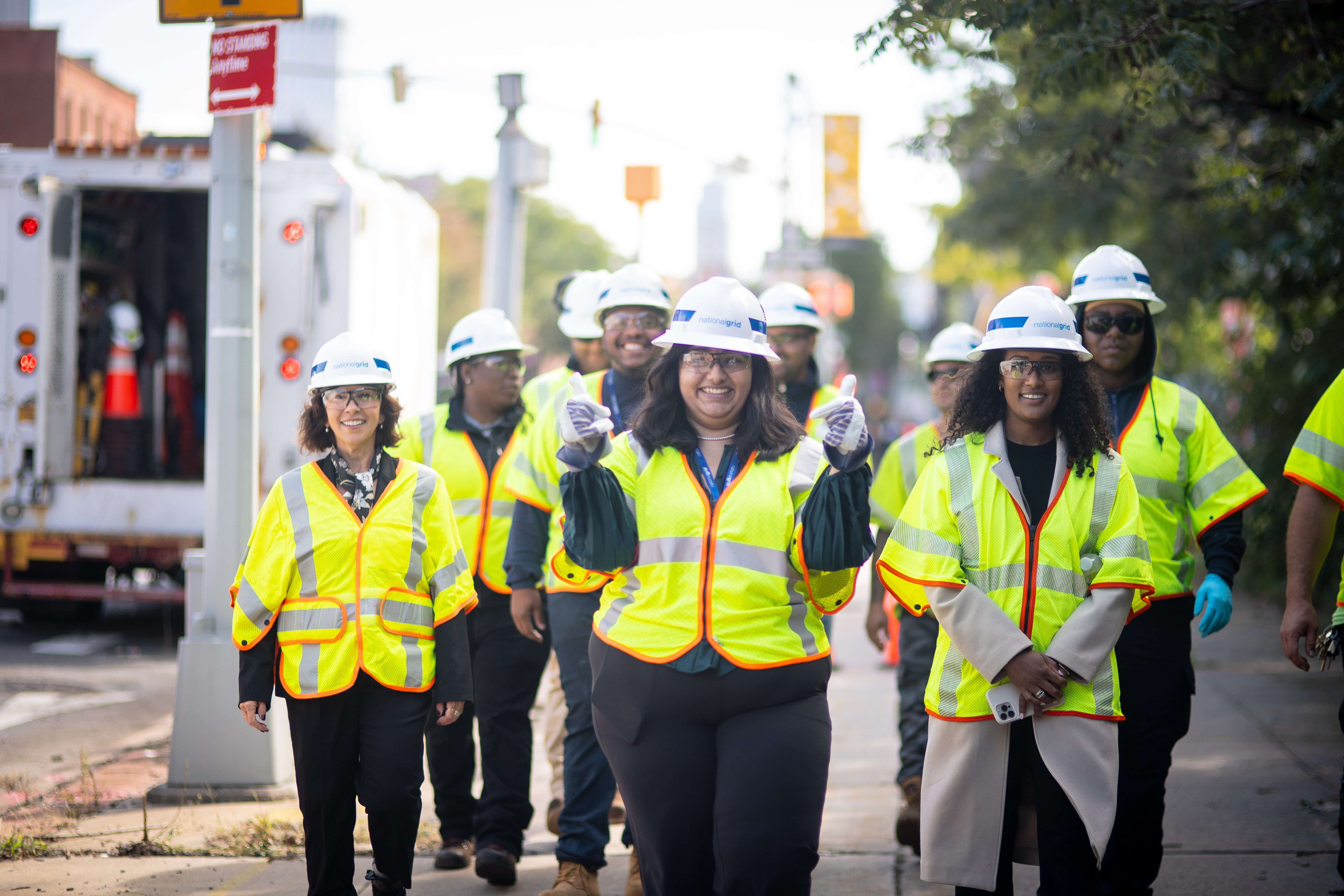 National Grid US Girls Takeover - Leela with a group of colleagues in PPE